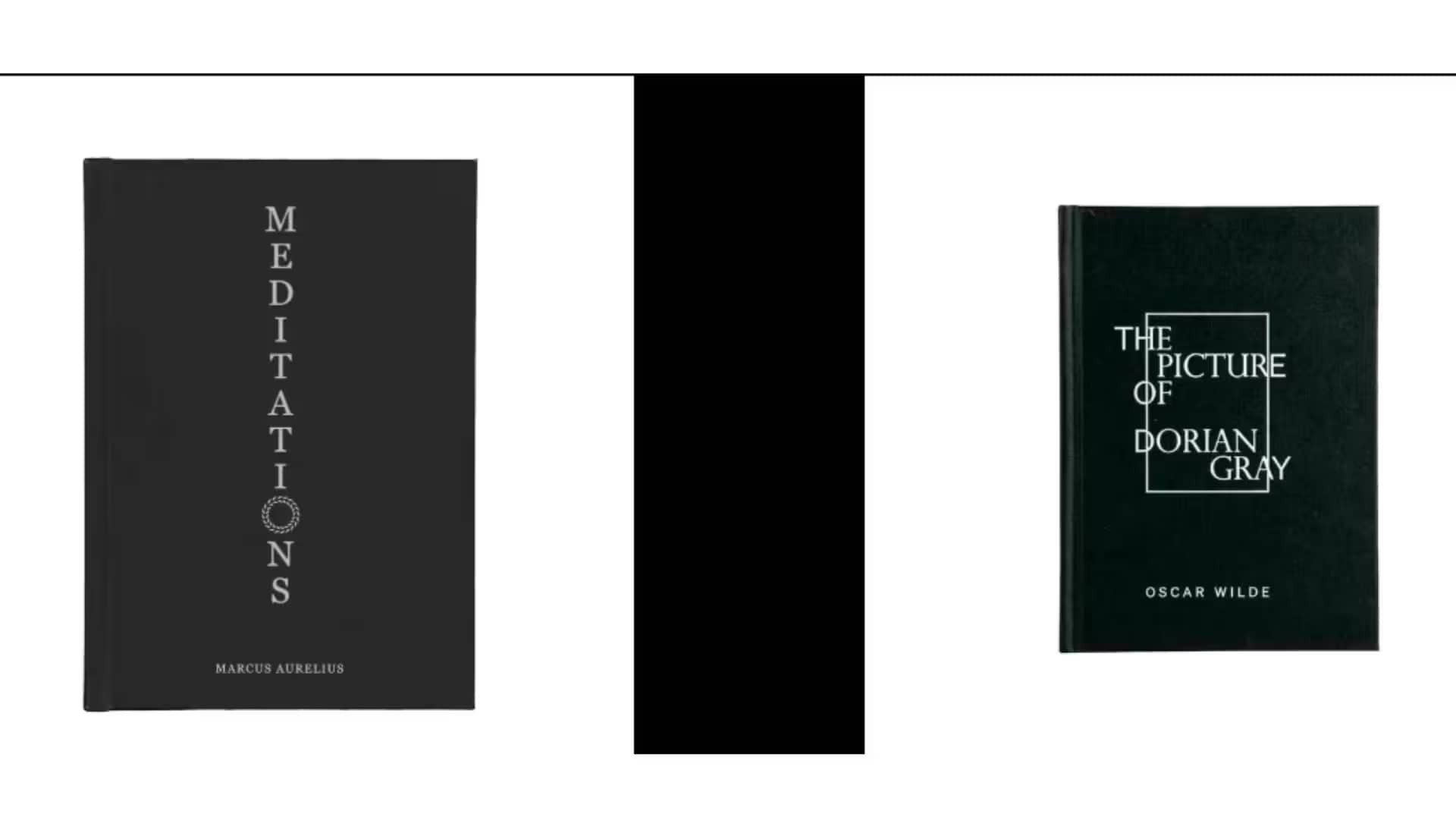 black-on-black or white-on-black titles such as "Meditations on Black Paper" and "The Picture of Dorian Gray.